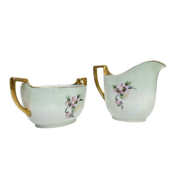 Vintage Stouffer Creamer and Sugar Set Hand Painted Bavaria Porcelain Gold Trim - Picture 1 of 16